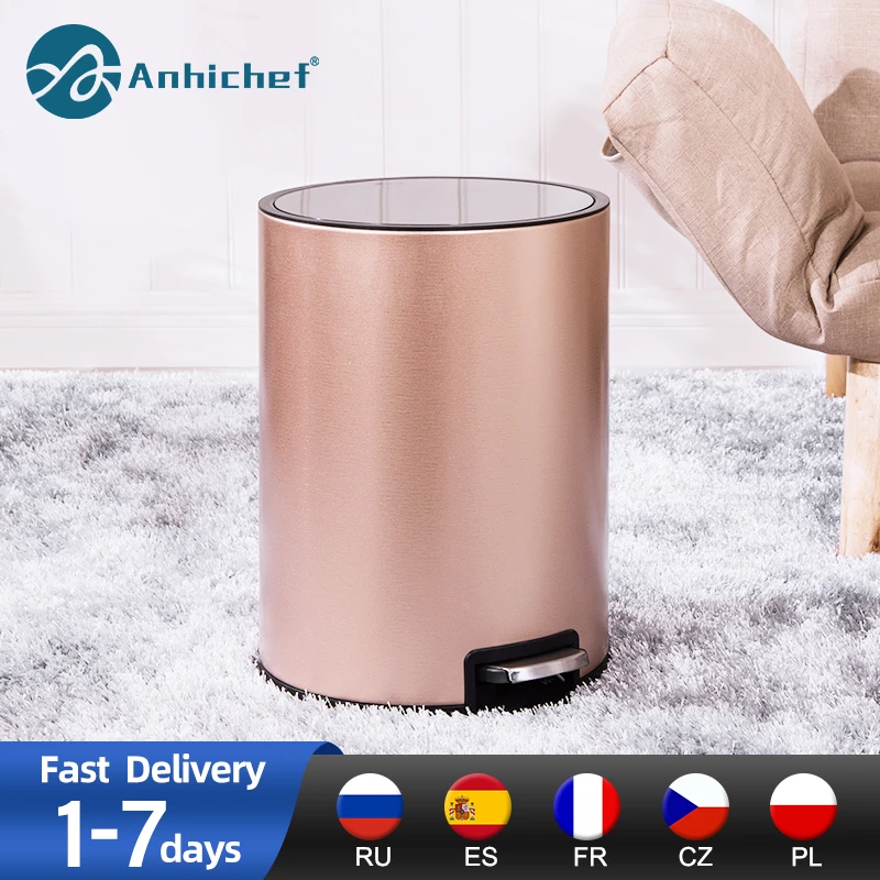 Trash Bin 6L 10L 12L With Cover Stainless Steel Trash Can with Removable Inner Bucket Dustbin Garbage Rubbish Bin