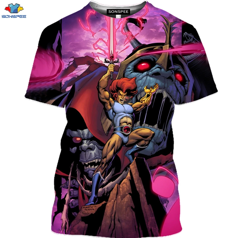 SONSPEE 3D New Classic Anime Thundercats T-Shirt Mixed Animal Thundercats Shirt War Animal Cat Men T-Shirt Kawaii Cat Girl Tops