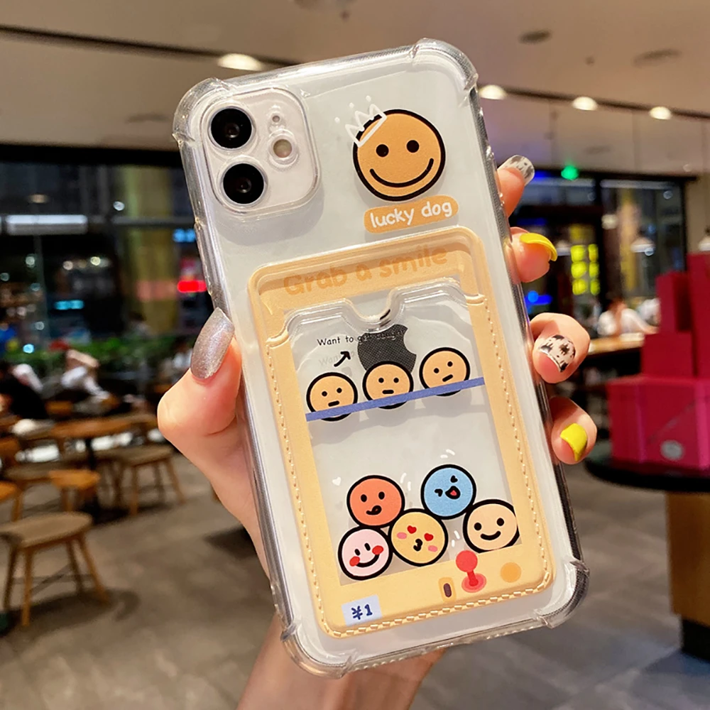 Cute Cartoon Funny Card Bag Transparent Phone Case For iPhone 11 12 13 Pro XS Max X XR 7 8 Plus Photo Frame Korea Soft Back Case