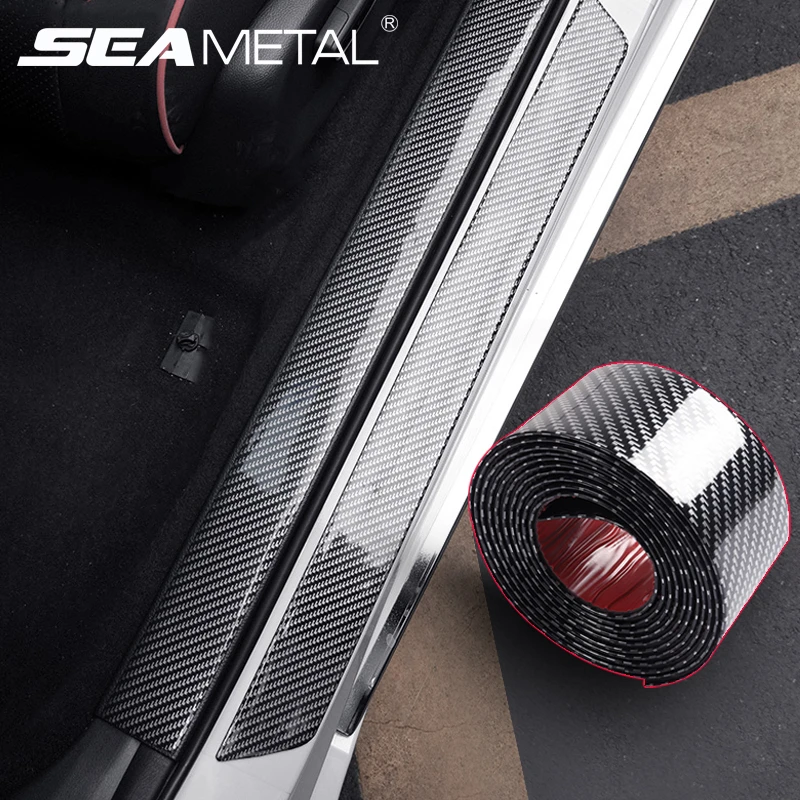 Car Stickers Rubber Strip Anti Scratch Door Sill Protector Carbon Fiber Car Threshold Protection Bumper Film Sticker Car Styling