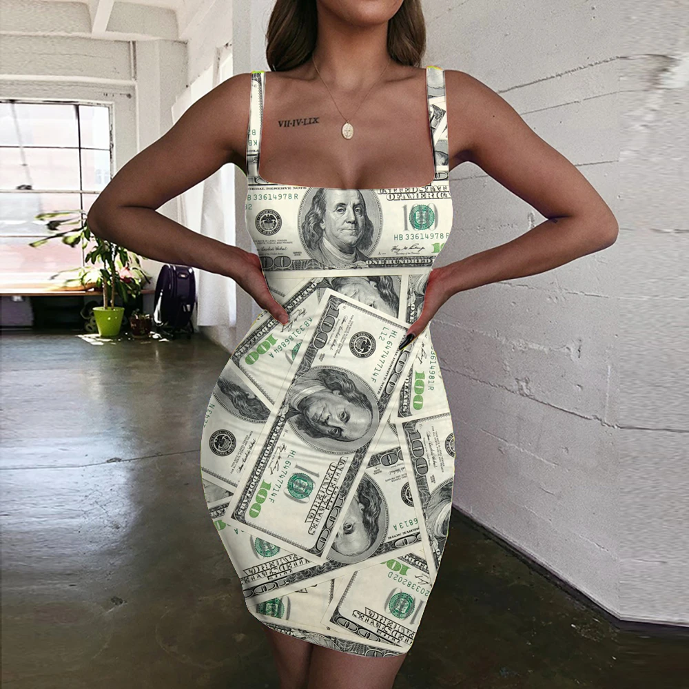 KYKU Dollar Dresses Women Money Vestido Sexy America Ladies Dresses Funny Sundress Usa 3d Print Womens Clothing Plus Size Beach