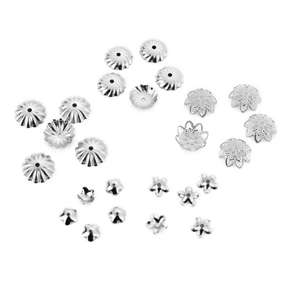 100pcs/lot Stainless Steel Bead Cap 6 8 10mm Steel Tone Flower Filigree End Cap Beads for Handmade DIY Jewelry Making Finding