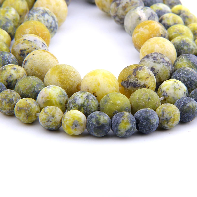 Natural Stone Yellow Turquoises Frosted  Gem stone Beads Matte Round Beads  4 6 8 10 12MM For Jewelry Making Fit DIY Bracelet