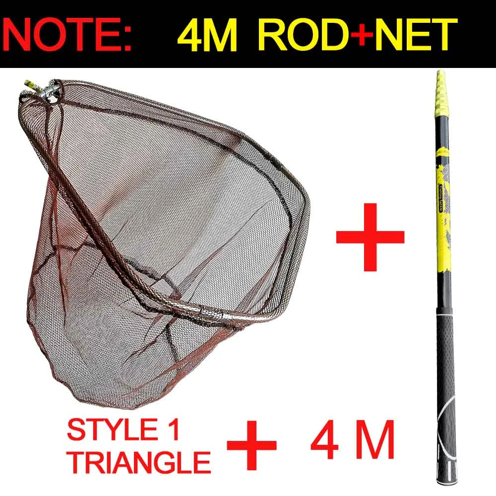 JOSBY 3m 4m 2.1m High Quality Fishing Net Fish Landing Net Foldable Collapsible Telescopic Pole Handle Durable Mesh