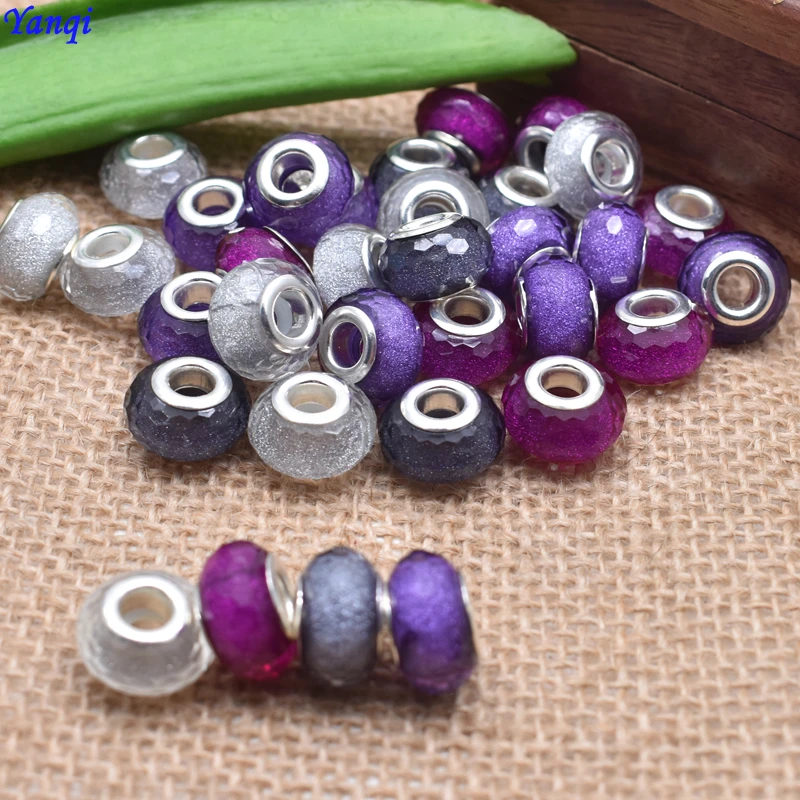Yanqi 10PCS/Lot Round Crystal Glass European Beads Big Hole Charm Facet Beads for DIY Women Jewelry Bracelet Accessories