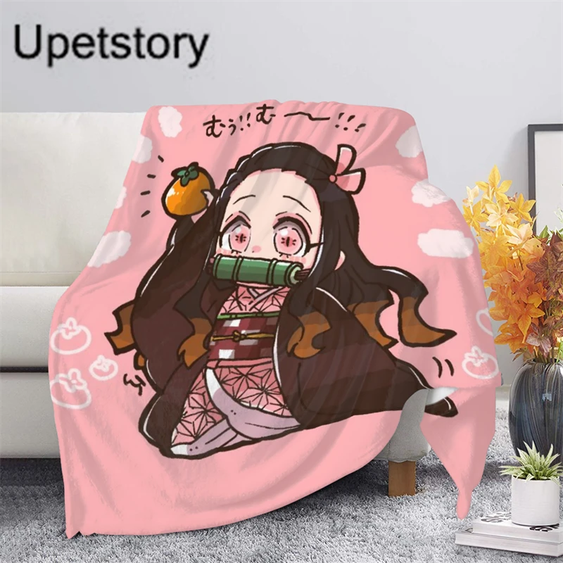 Upetstory Devil's Blade Anime Duvet Home Decorative Cartoon Demon Slayer Spring/Autumn Fleece Blankets for Children Kids Bedding