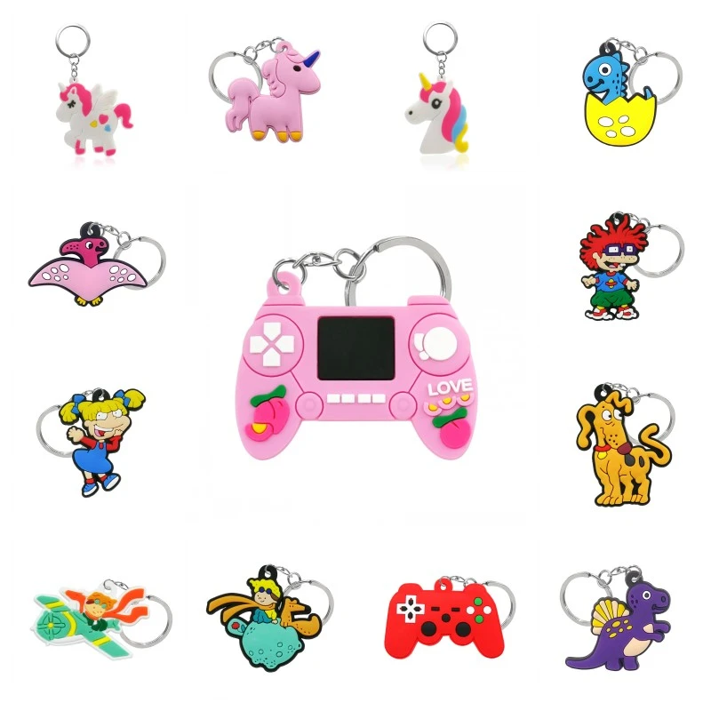 20pcs/lot Keychain Cartoon PVC Key Ring Chain key Holder Fashion Charm Trinkets Keys Decoration Kids Gift Party Favor