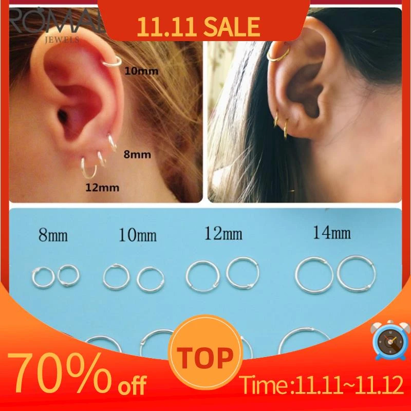 ROMAD 925 Sterling Silver Earrings For Women/Men Small Hoop Earrings Ear Bone aros Tiny Ear Nose Ring Girl aretes ear hoops R5