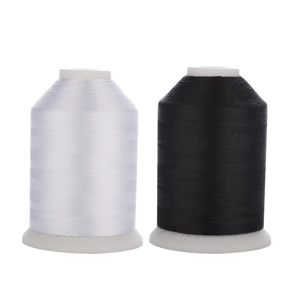 Simthread White Black Trilobal Polyester Embroidery thread  Sewing Thread 40wt Tkt 120 Tex 27 in 1100Yds 2 mini-king Spools
