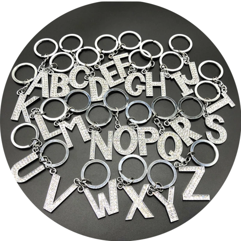 2020 Fashion New Crystal Rhinestone Alphabet Keyring Initial Letter Key Ring Chain Unisex Keychain 26 Letters