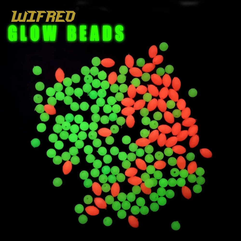 Wifreo 100PCS Oval Soft Ruber Luminous Fishing Beads Glowing Bead For Egg Fly Treble Hook Fishing Rigs  Glow Green & Red