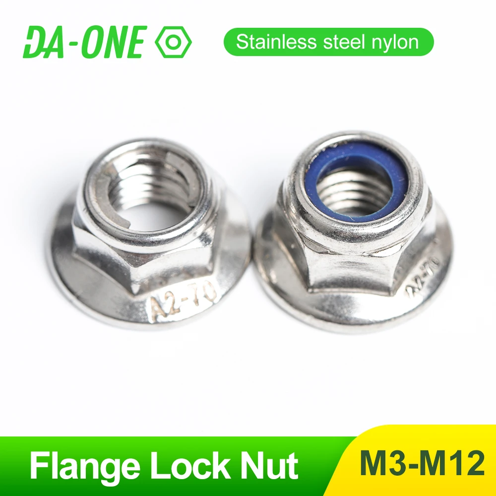 2-10PCS M4 M5 M6 M8 M10 M12 High Quality Stainless Steel Hex Flange Nylon Metal No Serrated Lock Nut Hexagon Nylon Lock Nuts