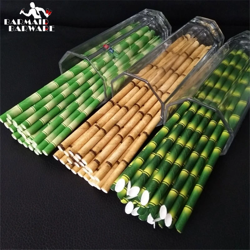 100pcs 19.7cm Paper Straw Reusable Bamboo Drinking Straws Drinking Tubes Party Supplies Decoration Cocktail Drink Accessory