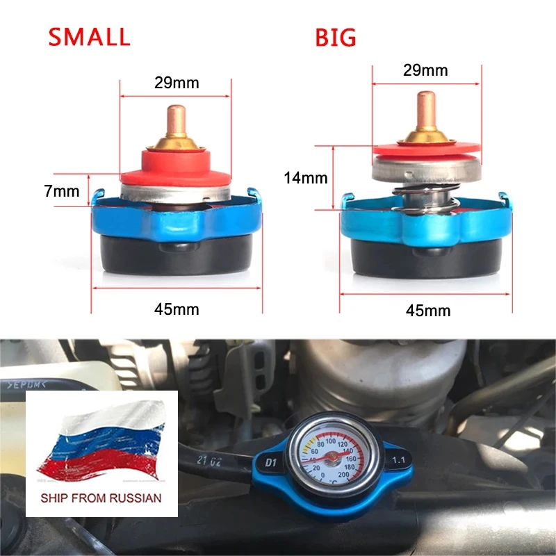 Car Motorcycle Styling D1 Spec Thermo Radiator Cap Tank Cover Water Temperature Gauge with Utility Safe 0.9 Bar/ 1.1 Bar/1.3 Bar