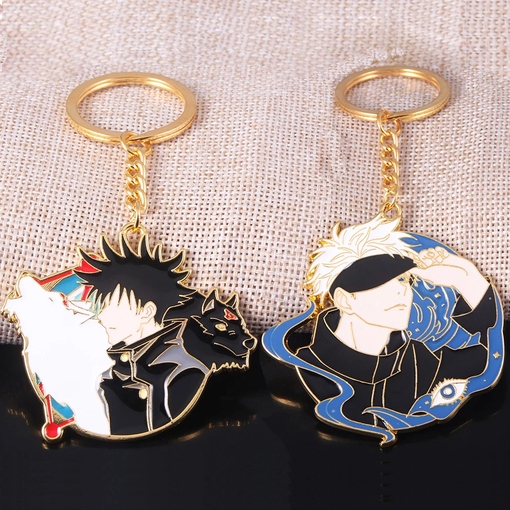 Hot Anime Jujutsu Kaisen Keychain Gojo Satoru Fushiguro Megumi Figure Enamel Pendant Keyring High Quality Props Cosplay Jewelry