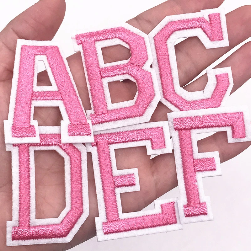 1Pc A-Z Pure Pink Color English Alphabet Letters Patch Embroidered Name Applique Iron on Patches for Diy Clothes Sticker Badge