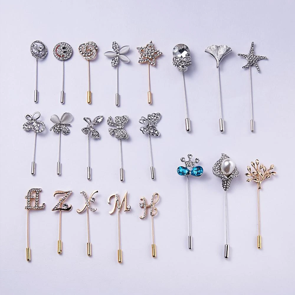 RINHOO Long Needle Brooch Pin Rhinestone Flower Star Leaf Buckle Pins Brooches for Women Shawl Cardigan Shirt Collar Accessories