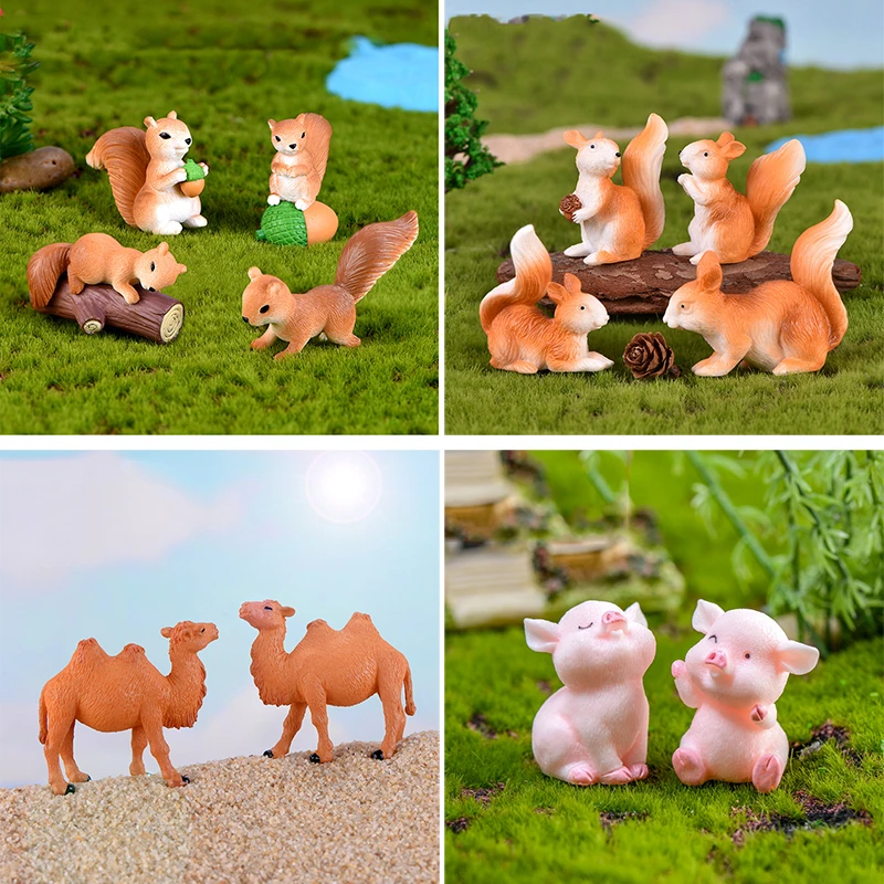 1 Set Squirrel Horse Pig Penguin Camel Figurines Miniatures Fairy Garden Gnome Moss Gift Resin Crafts Home Decoration Gnome