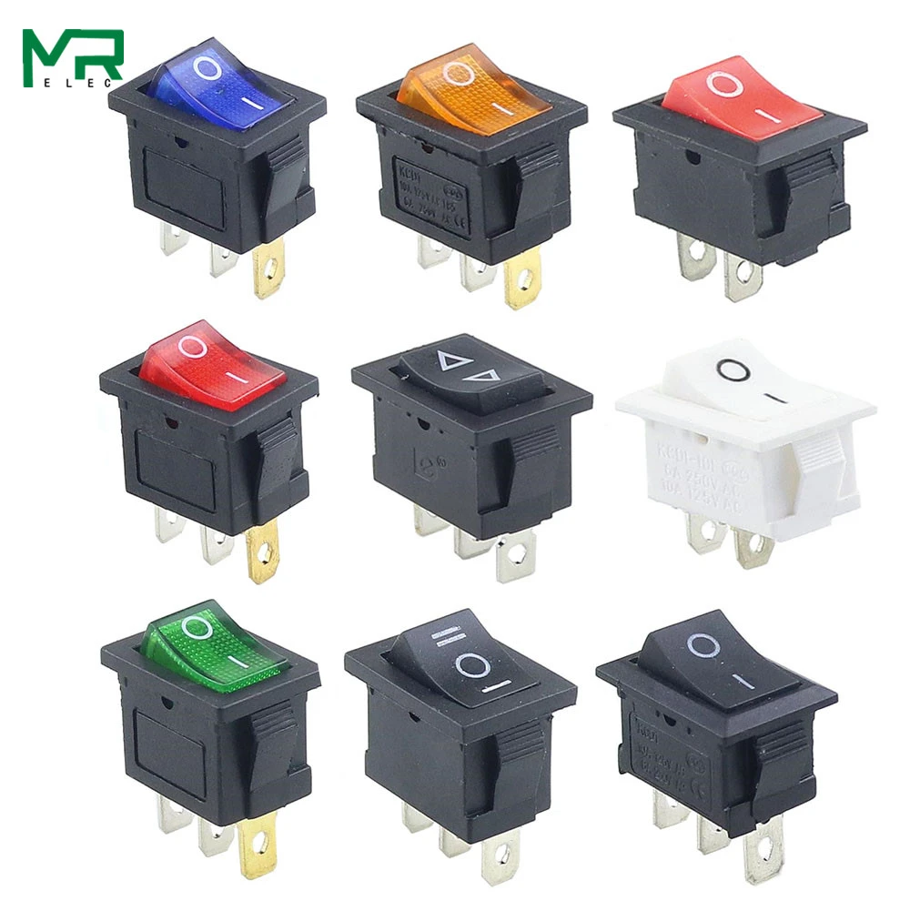 1PCS KCD1  2PIin 3Pin Boat Car Rocker Switch 6A/10A 250V/125V AC Red Yellow Green Blue black  Button Best Price KCD1