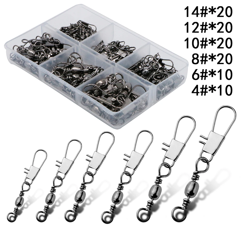 Stainless Steel Fishing Connector Pin Bearing Swivel With Snap Multi Sizes Solid Connector Fishhook Lure Tackle Accessories