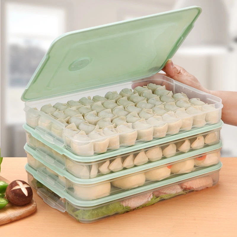 Refrigerator Food Storage Box Multilayer Stackable Kitchen Organizer Fresh Box with Cover Dumplings Vegetable Holder Microwave