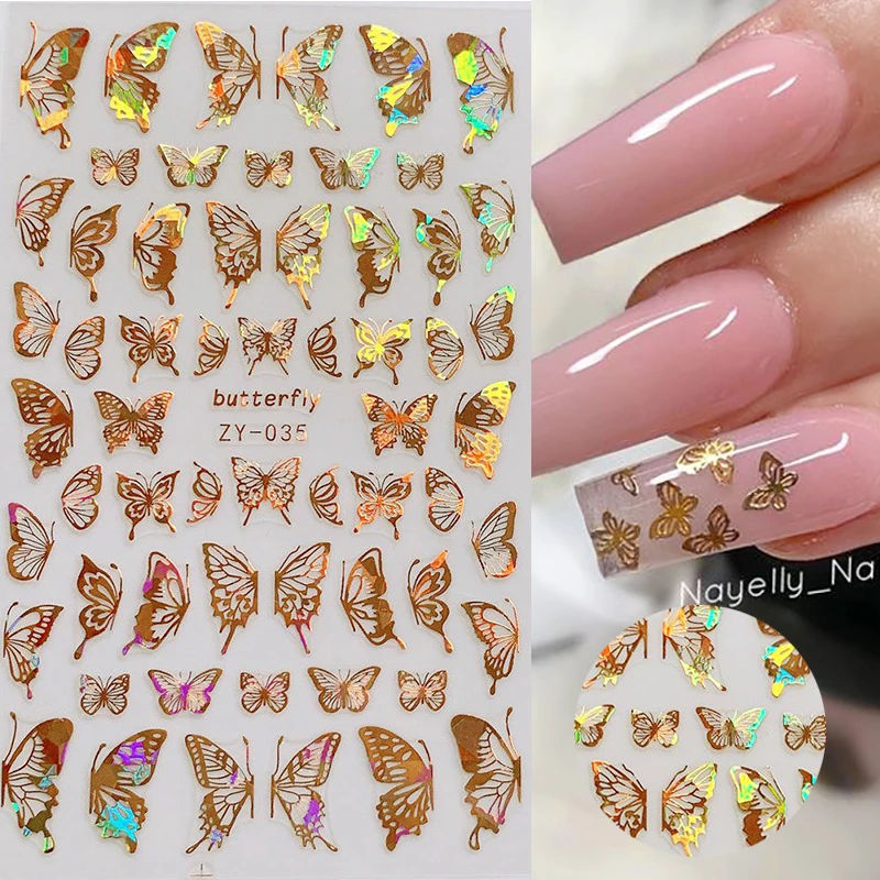 1PC iridescent 3D Butterfly Nail Art Stickers Adhesive Sliders Colorful DIY Golden Nail Transfer Decals Foils Wraps Decoration