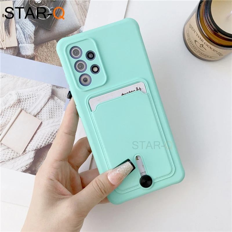 Card Slot Liquid Silicone Phone Case For Samsung Galaxy A52 A72 A32 4g A12 A51 A21s S21 Plus Ultra A22 A82 A 51 32 52 2021