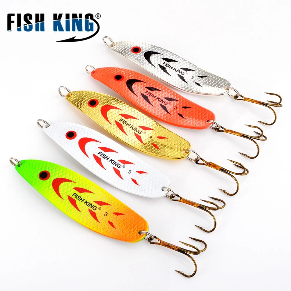 FISH KING 20-30g Metal Spoon Hard Fishing Lure Artificial Wobblers For Trolling Trout Spoon Bait Bass Pike With Treble Hook