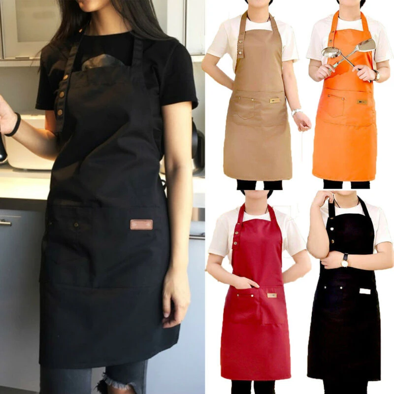 Brand New Style Full Size Adult Bib Aprons With 2 Waist Pockets Plain Color Kitchen Chef Waiter