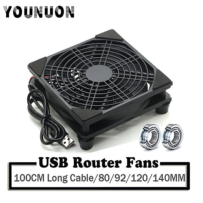 5V USB Router Fan 80mm 92mm 120mm 140mm DIY TV Box Ball/Sleeve Cooler W/Controller & Protective Net Desktop Cooling Fan