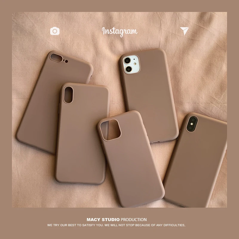 Retro brown Solid color Simple Korean Couple Phone Case Silicone Cover For coque iPhone 13 12 11 Pro Xs Max 7 8 Plus X XR case