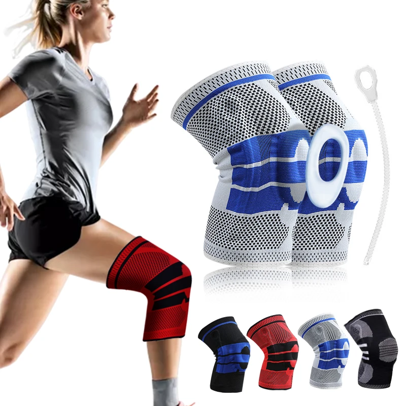1PC Silicone Knee Pads Full Knee Brace Strap Patella Medial Support Strong Meniscus Compression Protection Sport Pads Basketball