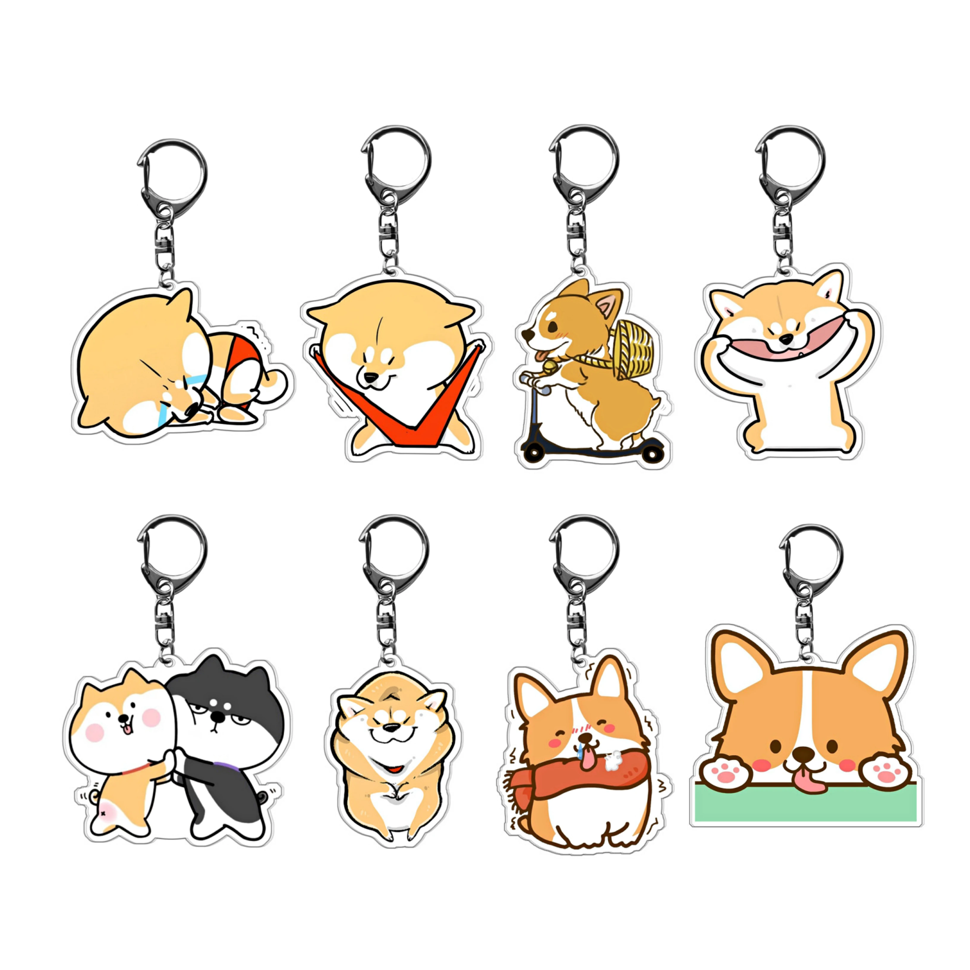 Japanese Dog Shiba Inu Keychain Car Key Chain Pet Welsh Corgi Dogs Cartoon Print Acrylic Figure Key Ring Holder Gift for Friends
