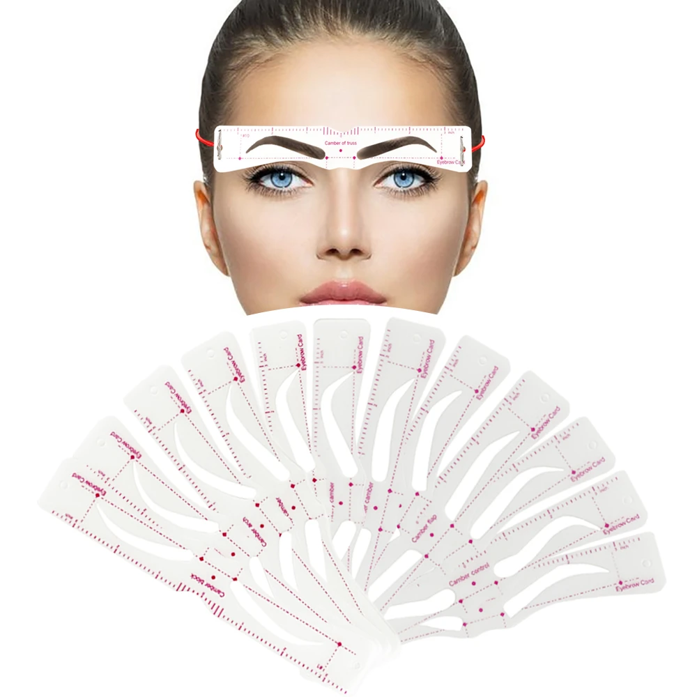 12Pcs/set Reusable Eyebrow Stencil Set Eye Brow DIY Drawing Guide Styling Shaping Grooming Template Card Easy Makeup