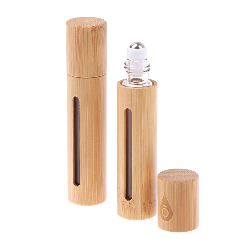 1PC 10ML Empty Oil Bottle Stainless Roll On Ball Perfume Aromatherapy Bottle Oil Roller Bottle Bamboo Wood/Glass Bottle Perfume