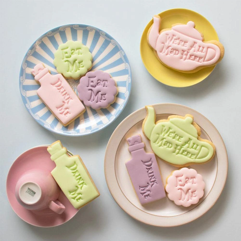Eat Me Cake Cutter Alice In Wonderland Crazy Teapot Drink Me Treat Dessert Quotes Mad Clay Cutter Eat Cookie Cake Tools 2021