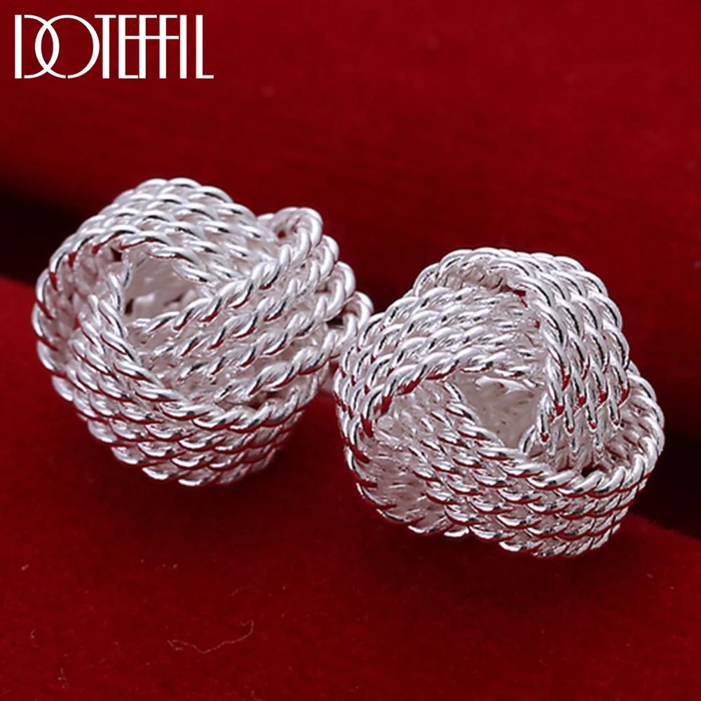 DOTEFFIL 100% Real 925 Sterling Silver Elegant Soft Winding Stud Earrings for Women Wedding Engagement Jewelry