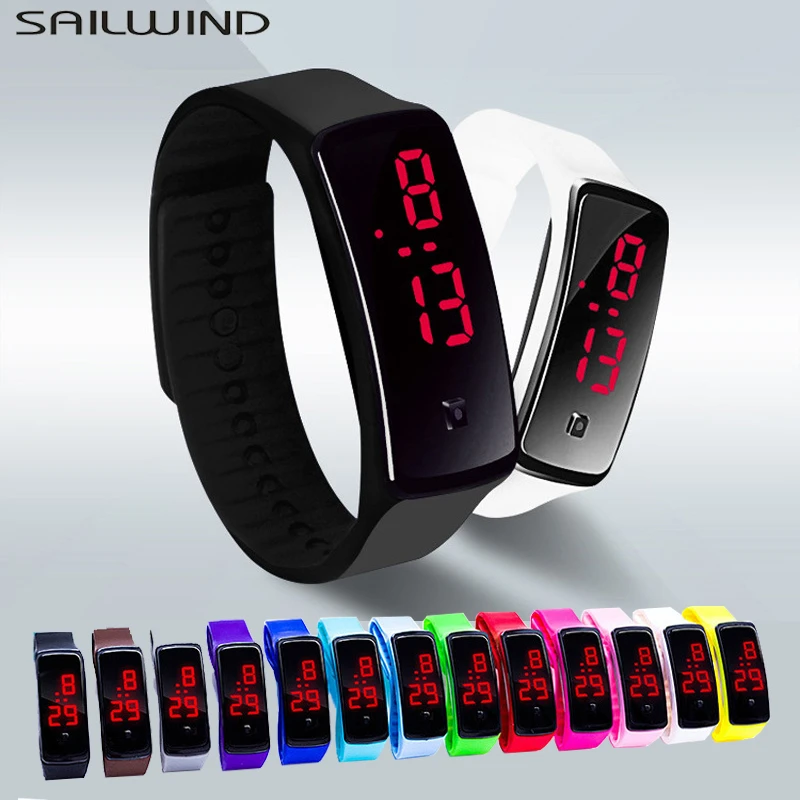 SAILWIND Sport Watch Men Women Fashion Waterproof LED Luminous Electronic Watches Soft Silicone Strap Bracelet Wrist Watch men