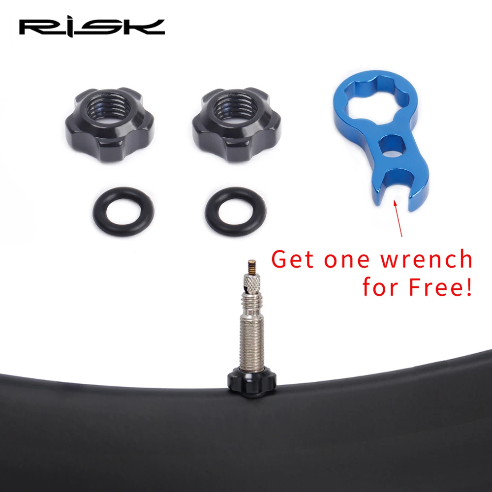 RISK 2pcs Bicycle Valve Nut With 3 in 1 Valve Core Wrench Waterproof Washer Aluminum MTB Road Bike Presta Valve Protection Caps