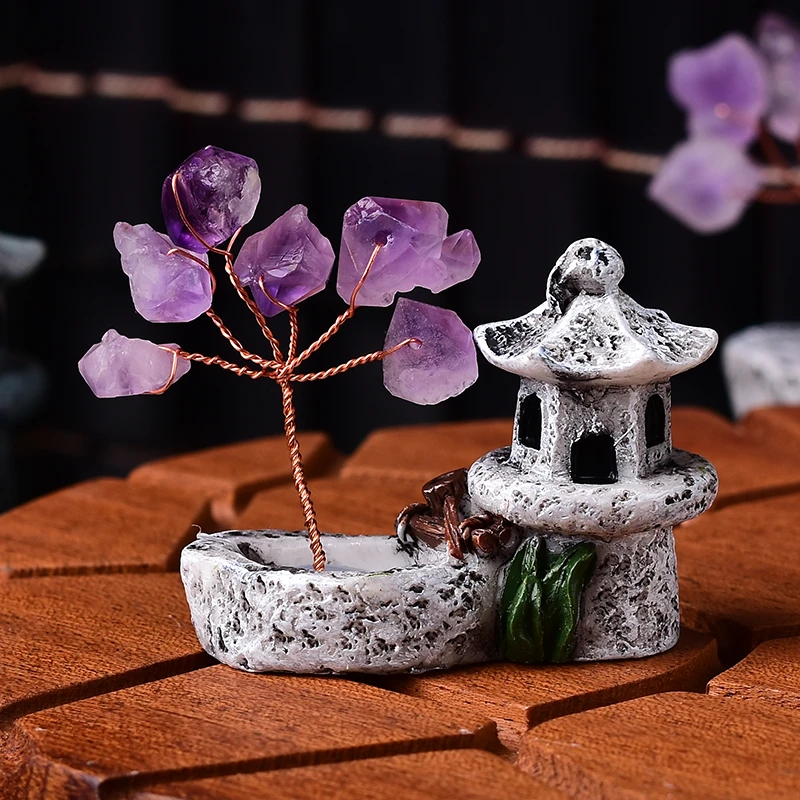 1PC Natural Amethyst Tree Crystal Quartz Mineral Ornaments Tree of Life Home Decoration Lucky tree Healing Pavilion Decorate