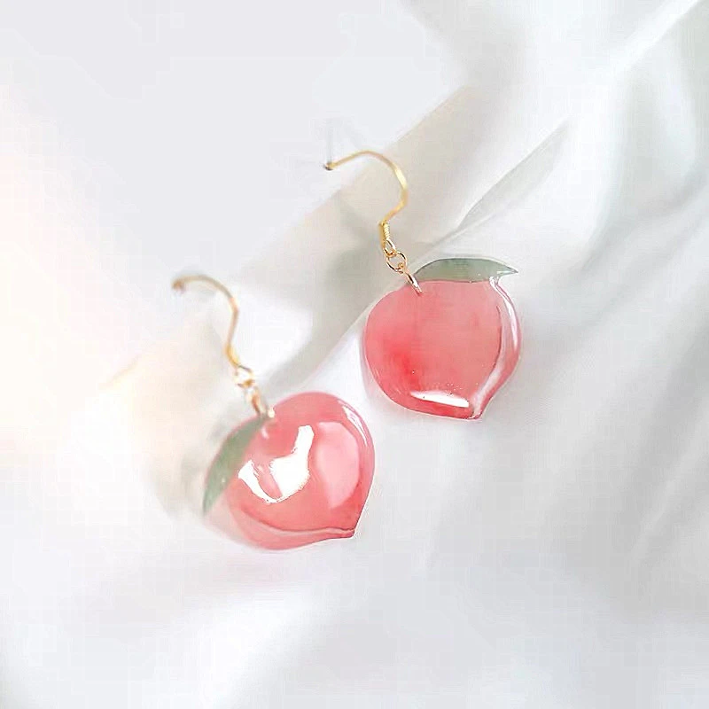 2021 Summer Hot Korean Acrylic Trendy Pink Peach Drop Earrings For Women Girls Cute Sweet Jewelry Gift Fashion Fruit Oorbellen