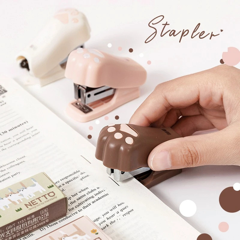 Netto Mini Stapler Set with 1000pcs 12# Staples Cute Cat Paw Paper Binder Stationery Office Binding Tools School Supplies A6622