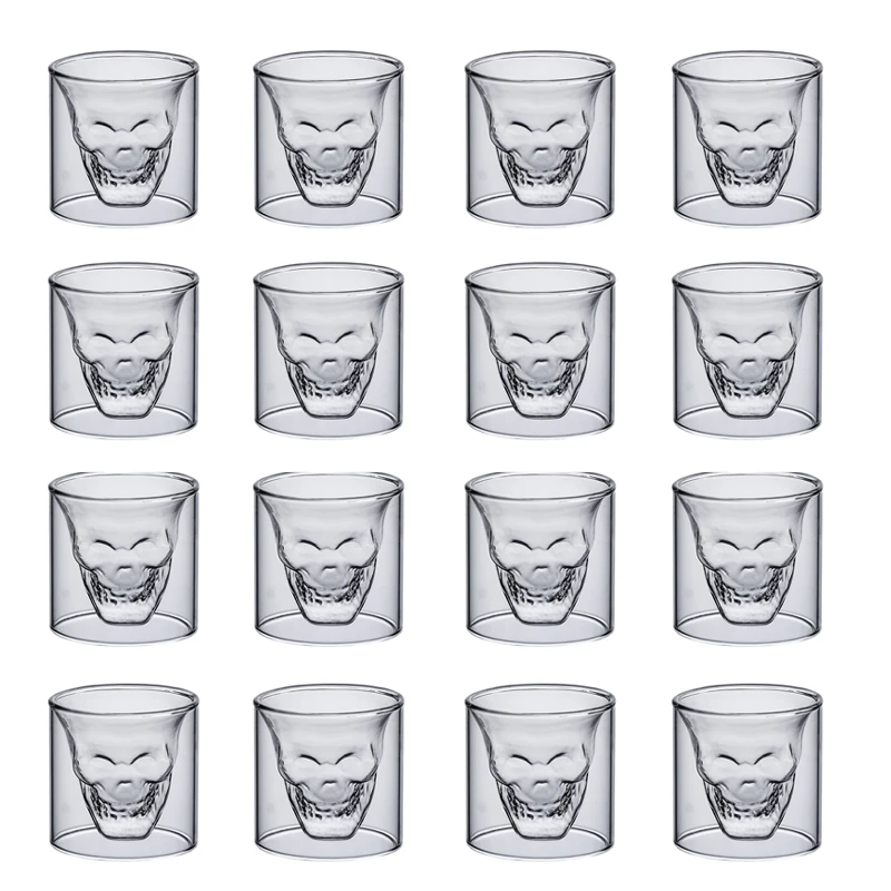 Transparent Skull Cup 25ML Double Transparent Glass Beer Whiskey Vodka Wine Water Champagne Cocktail Wine Glass Coffee Milk Mug