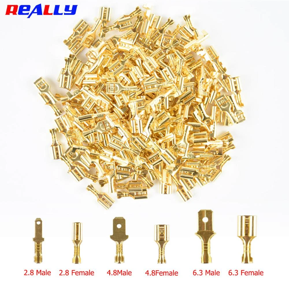 100Pcs/Lot 2.8/4.8/6.3mm Female and Male Crimp Terminal Connector Gold Brass/Silver Car Speaker Electric Wire Connectors Set