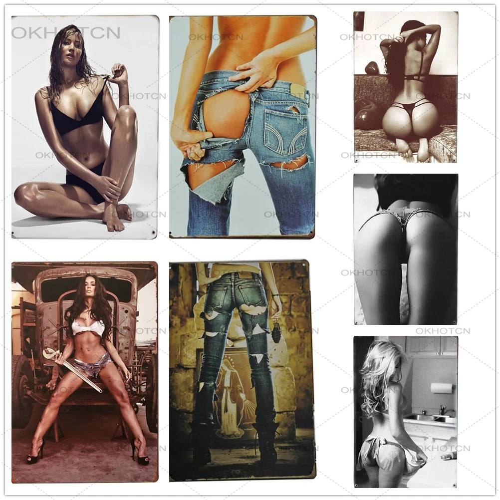 Vintage Metal Tin Sign Nude Sexy Posters Beauty Girl Car Service Tin Signs Sticker For Bar Pub Decoration Metal Plate Poster