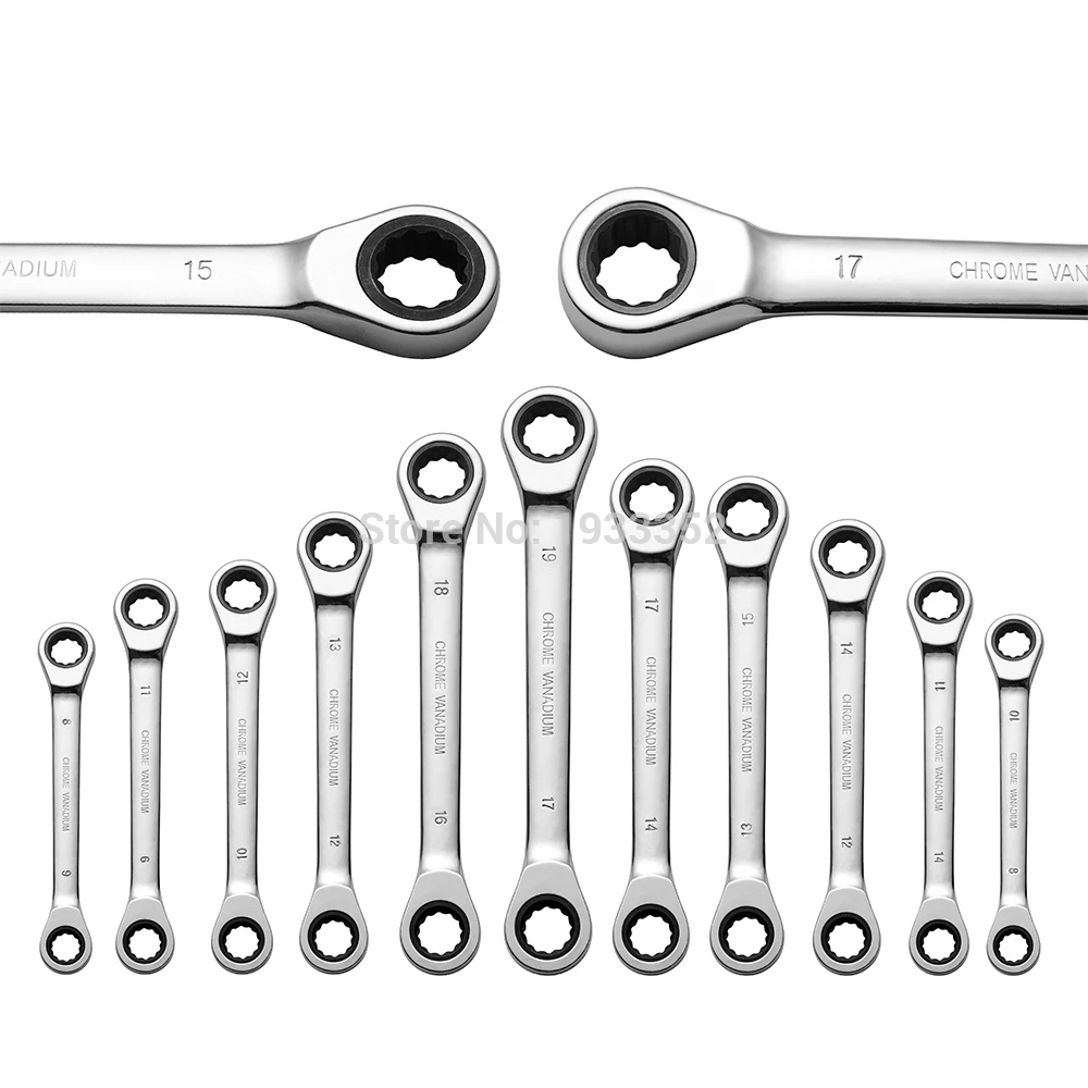 8-19mm Double Head Ratchet Combination Wrenches Hand Tool for Nut Spanner Chrome Finish
