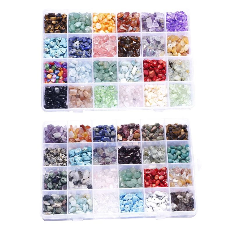 24 Grids Irregular Gemstone Beads Assorted Box Set Energy Healing Stone Loose Beads for Jewelry Making