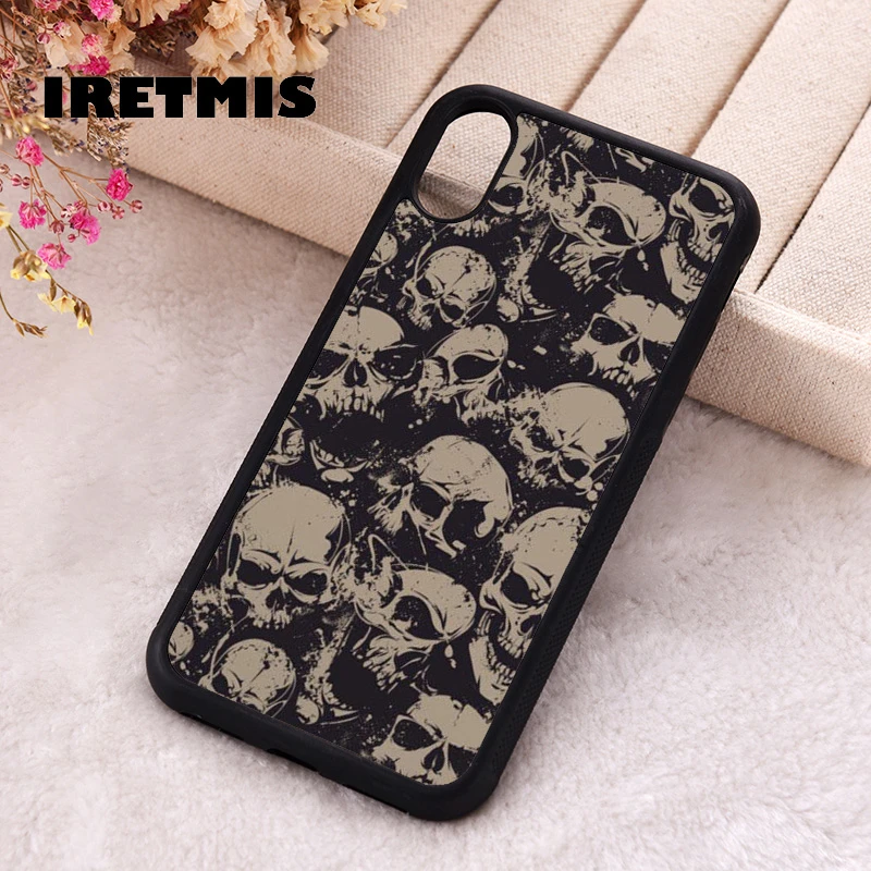 Iretmis 5 5S SE 2020 Phone Cover Case for iPhone 6 6S 7 8 Plus X Xs XR 11 12 Mini Pro Max Silicone Skull Pattern