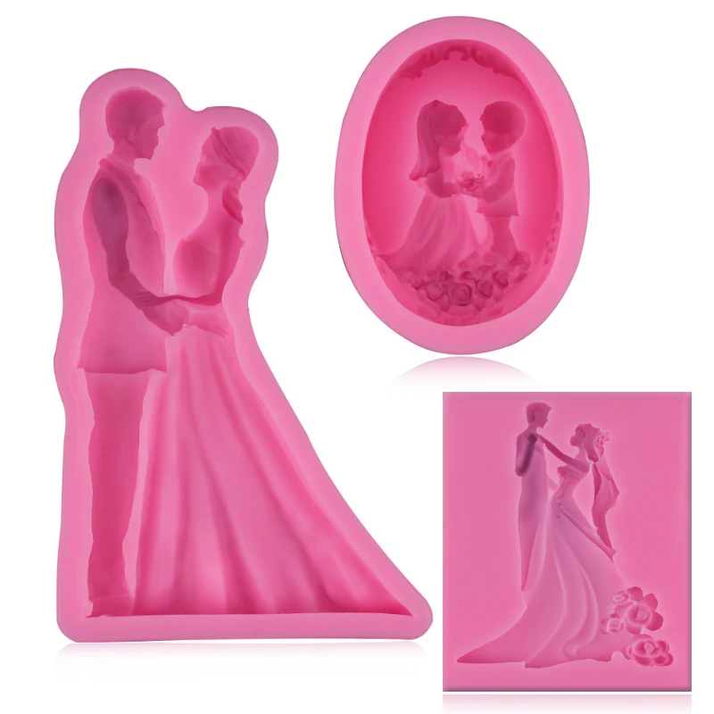 Groom and bride wedding silicone fondant mold wedding chocolate pudding cake mold baking cake border decoration tool