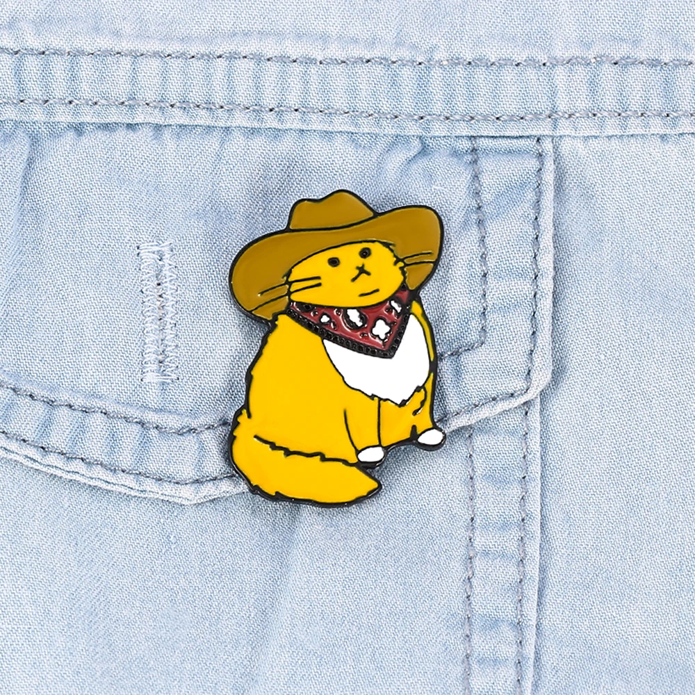 Cowboy Cat Yellow Enamel Pin Mr. Cat Meowdy Funny Animal Cute Western Cartoon Kitten Collection Happy Christmas Stocking Stuffer